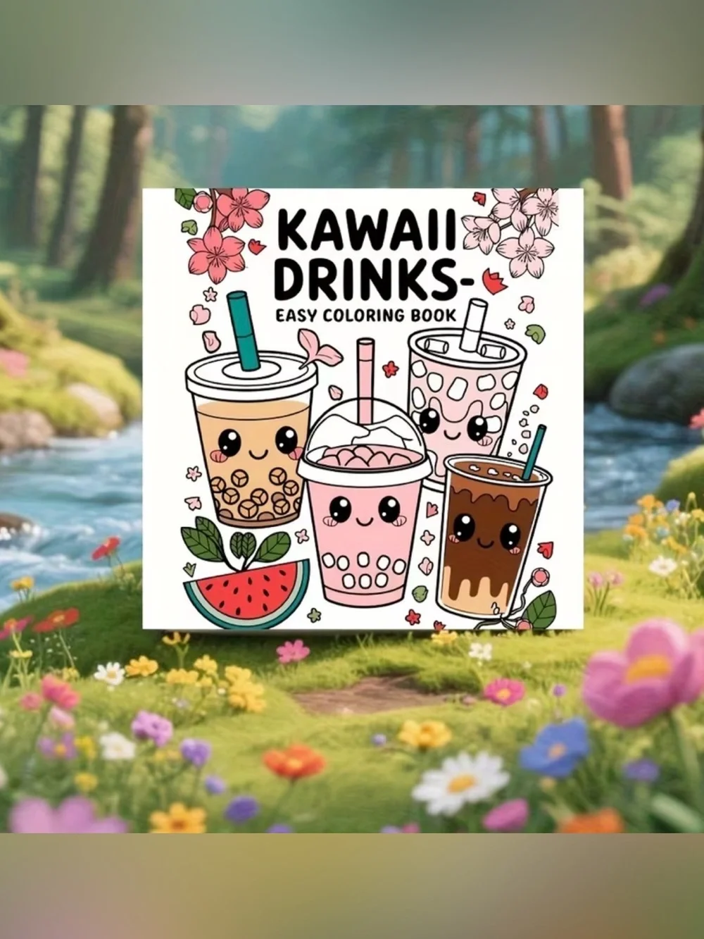 Kawaii Drinks Coloring Book - Cute Bubble Tea Cover NWT